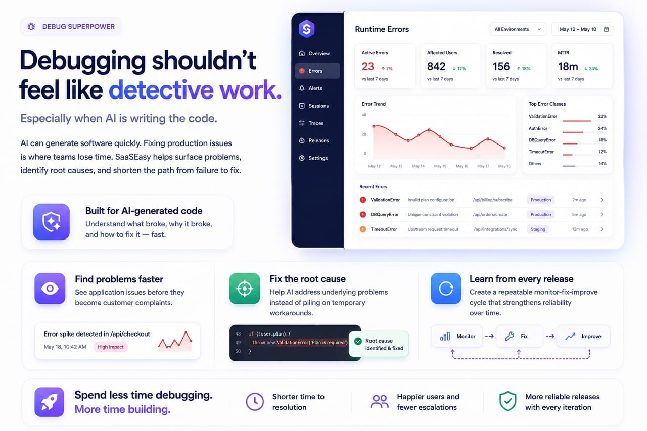 Debugging workflow showing problems moving from failure to fix